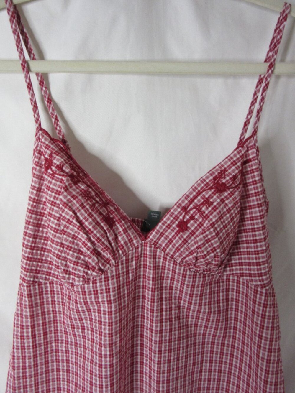 Wild Fable Mini Sun Dress Red White Check Plaid Embroidery Ruffle Size Small NWT - Picture 5 of 8